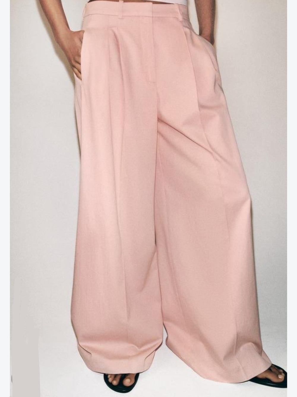 NWT ZARA Wide-Leg Pleated Pink Coral Voluminous Trousers Sz XS
